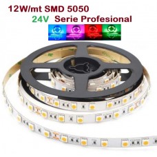 Tira LED Flexible 24V 12W/mt 60 Led/mt SMD 5050 IP20 Colores Serie Profesional, Venta por metros